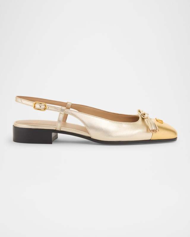 Valet Du Roi VLogo Metallic Leather Slingback Ballerina Flats